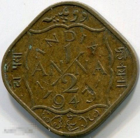 3419 Британская Индия 1/2 анны 1943 года