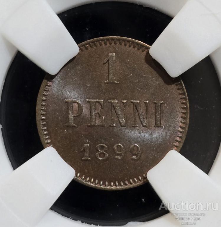 1 пенни 1899 для Финляндии в слабе ННР MS64RB (арт Б01)