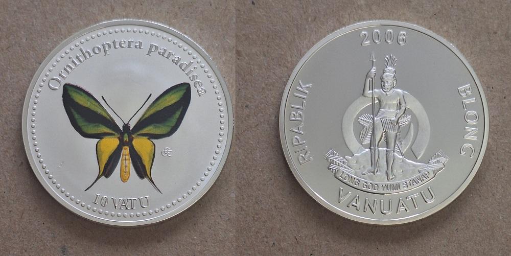 2006 Вануату, 10 вату, фауна, бабочка, эмаль, медь - никель, посеребрение (4)