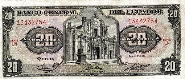 Эквадор 20 сукре 1986 P121A(4) LN пресс unc