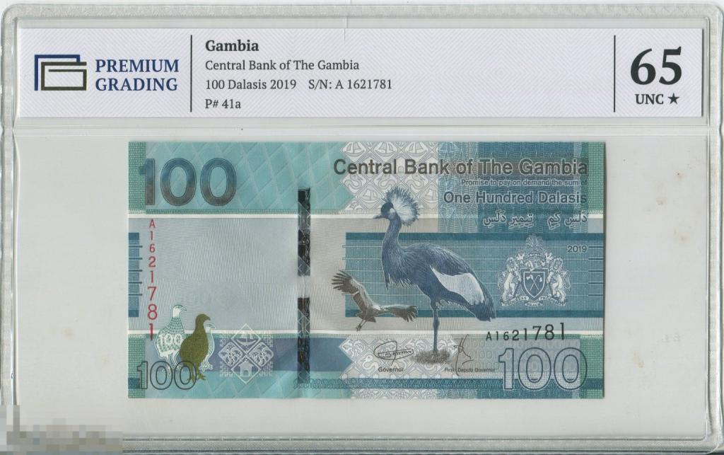 Гамбия 100 даласи 2019 года слаб PG65 UNC