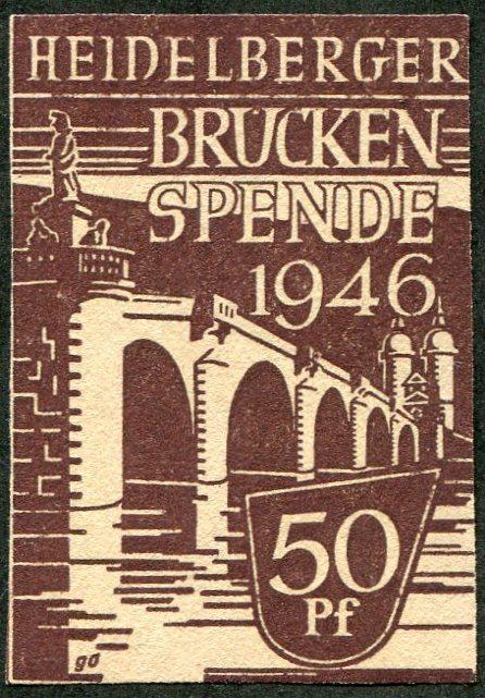 Германия 1946 Гейдельберг (Американская зона оккупации) сбор 50 пф. на восстановление мостов (*)