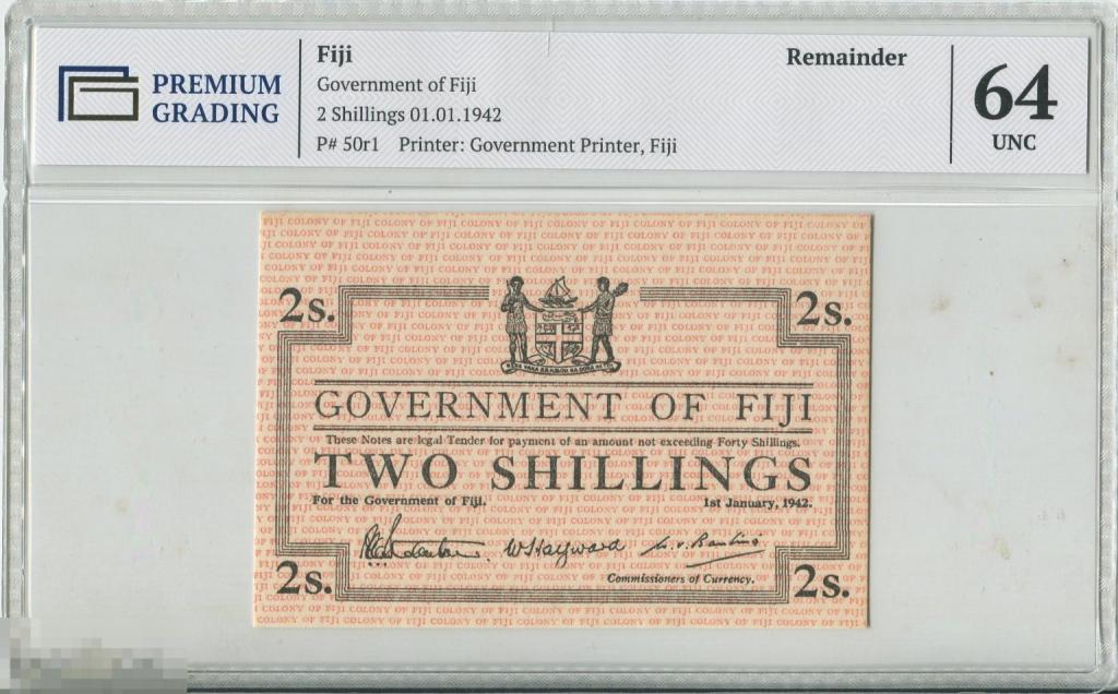 Фиджи 2 шиллинга 1942 года слаб PG64 UNC