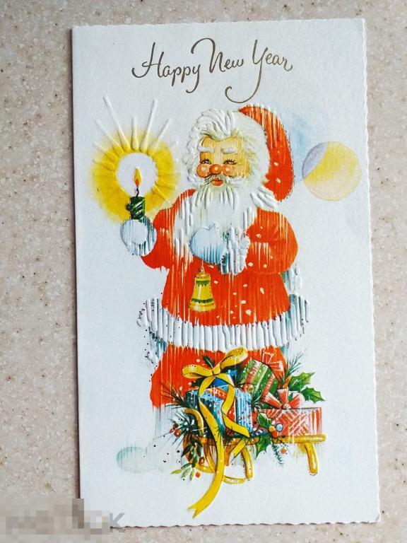 А455 Открытка Германия Счастливого Рождества Санта Клаус. Дед Мороз Свеча Подарки Чистая