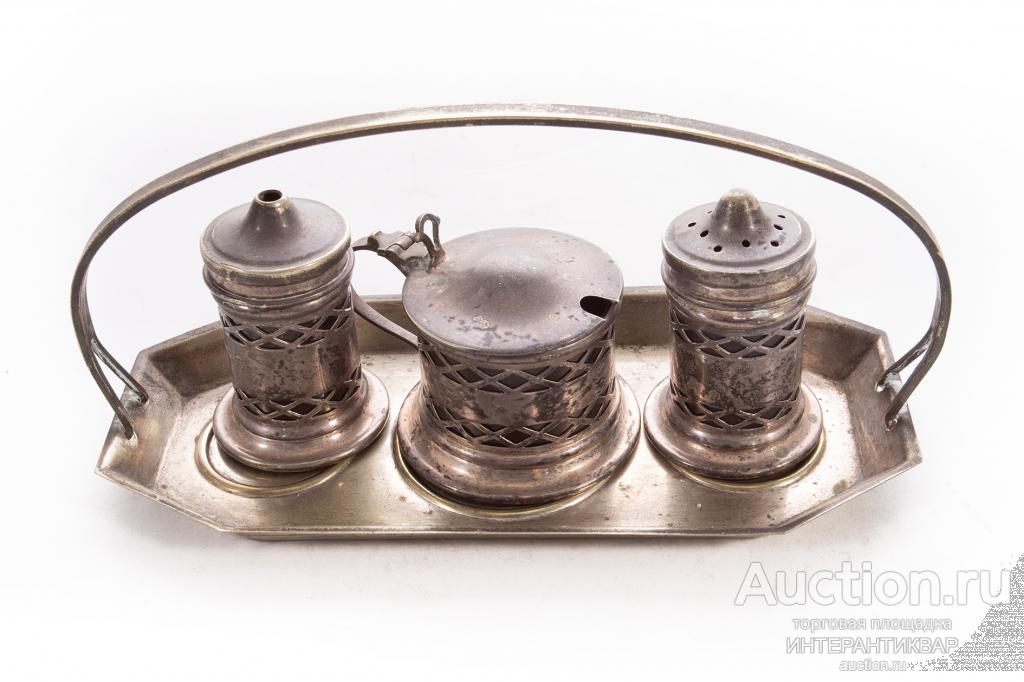 Антикварный набор специй EPNS на подносе, Англия СР017