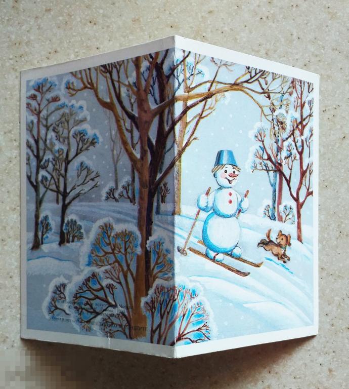 А807  Лобова С Новым годом! 1990 г. Снеговик Лыжи Собака Щенок Чистая