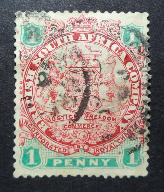 Британская Южно-африканская компания  1896 г.   Герб   1d.   гаш.   Би.12