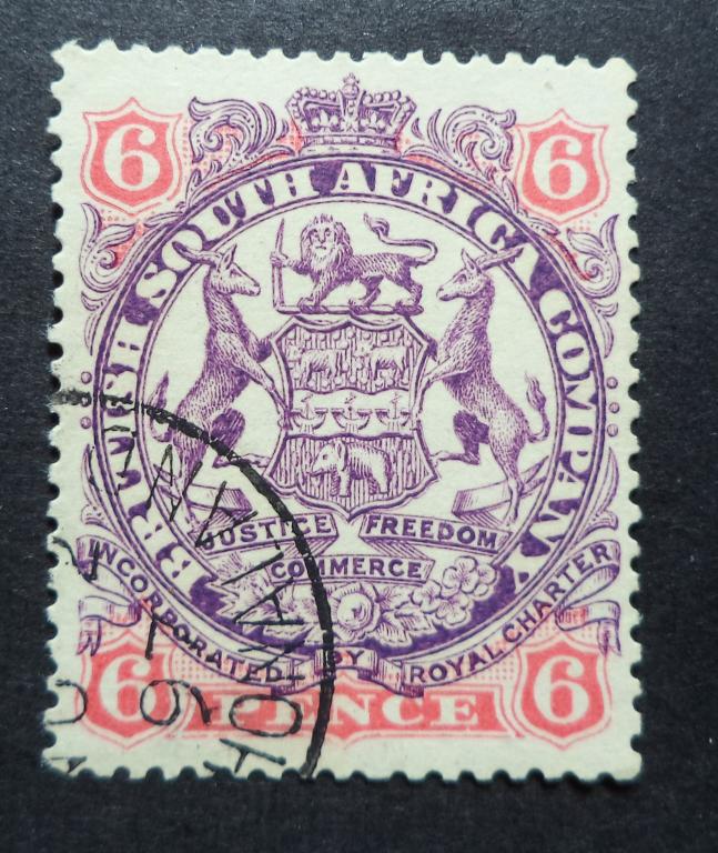 Британская Южно-африканская компания  1896 г.   Герб   6d.   гаш.   Би.12