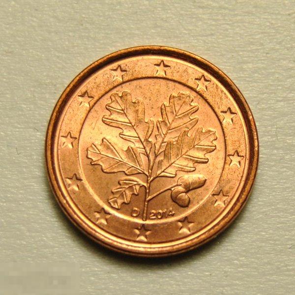 1 евро цент 2014 год Германия D (Myunkhen) Мюнхен 2