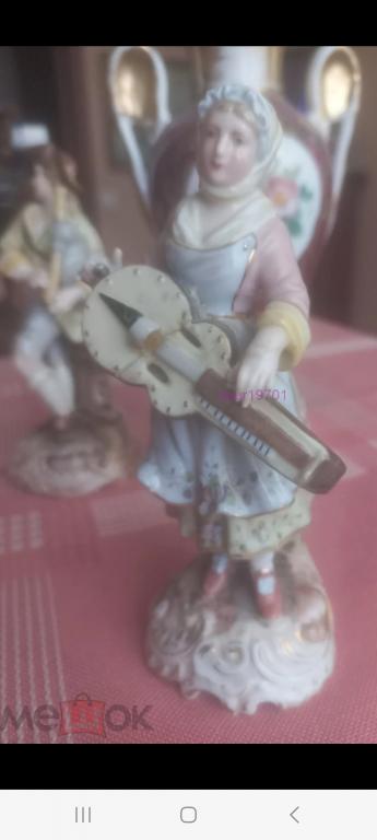 АНТИКВАРНАЯ СТАТУЭТКА ДАМА МУЗЫКАНТ 13СМ Volkstedt Triebner Ens & Eckert 1800г Meissen