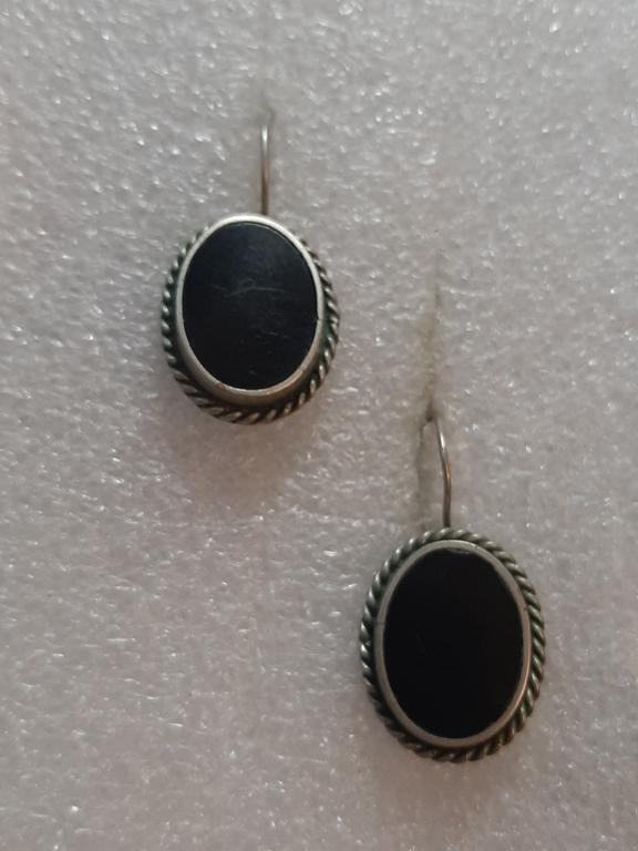 СЕРЬГИ ЧЕРНЫЙ КАМЕНЬ МЕТАЛЛ СССР