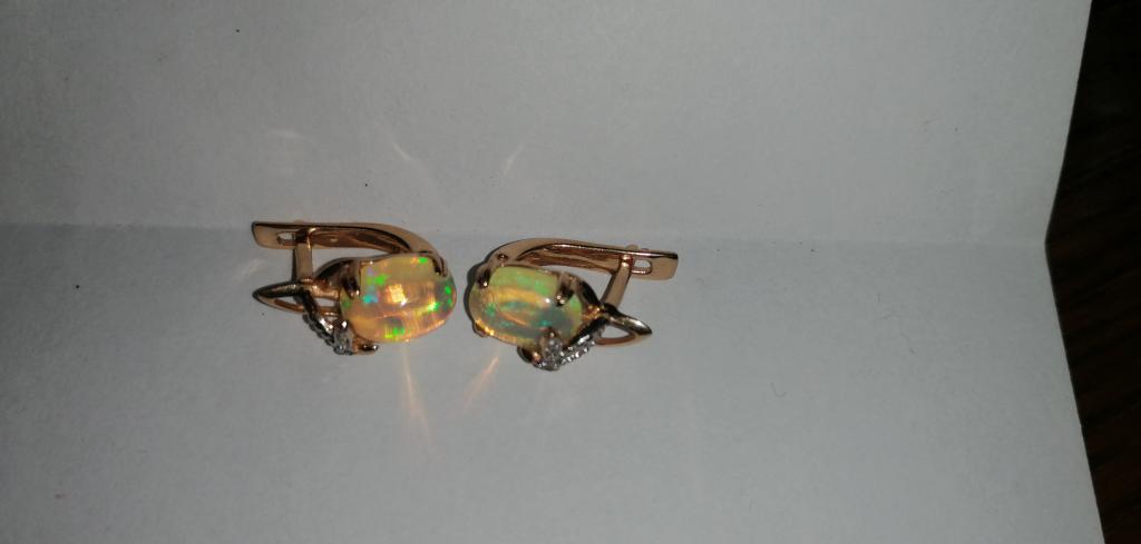 Стильные серьги золото 585 проба  природные опалы опал