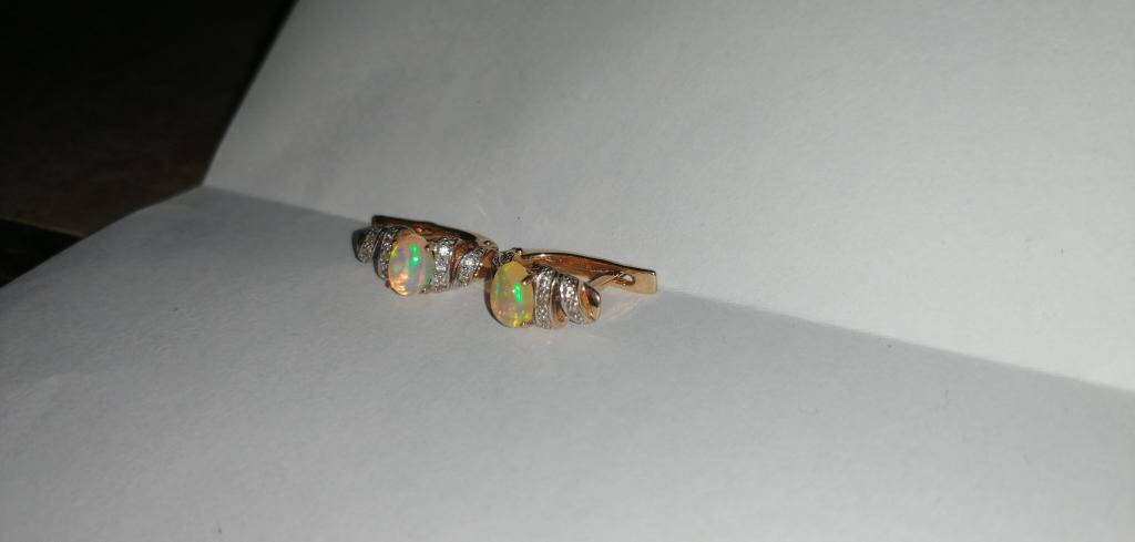 Стильные серьги золото 585 проба природные опалы опал