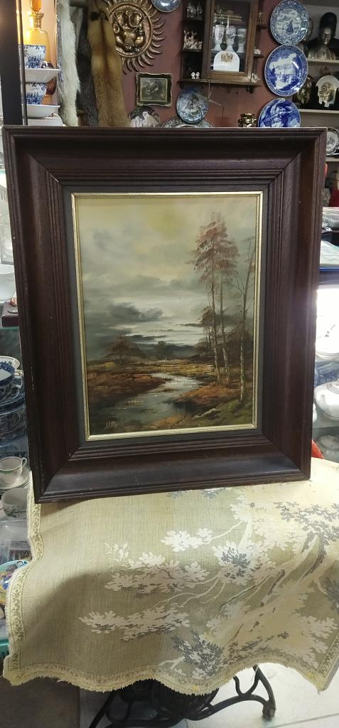 Картина " Река в лесу ". Европа. Рама дерево. Холст. Масло.