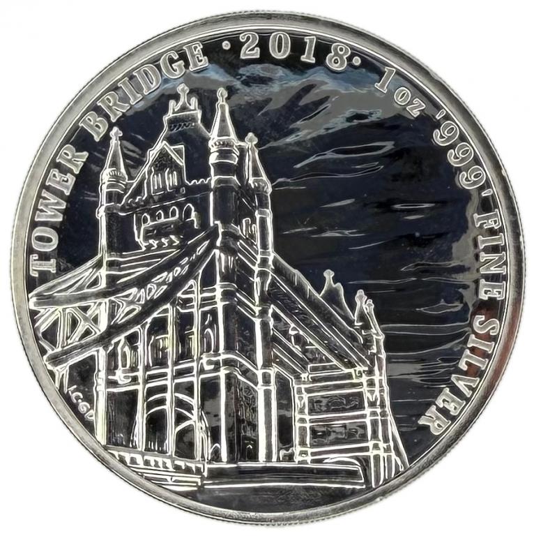 Англия 2 фунта 2018 года Тауэрский мост Елизавета II серебро 1 унция UNC
