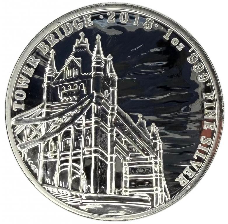 Англия 2 фунта 2018 года Тауэрский мост Елизавета II серебро 1 унция UNC
