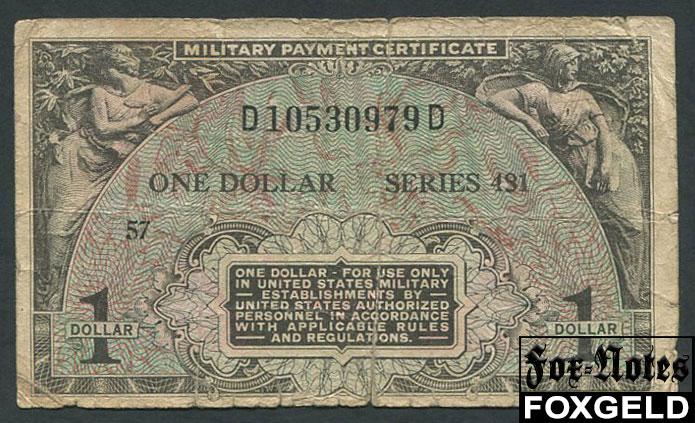 США Military Payment Certificate 1 доллар 1951 SERIES 481 P:M26 D10530979D