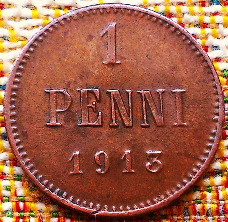 1  ПЕННИ  1913 г.  РУССКАЯ  ФИНЛЯНДИЯ .  ОТЛИЧНАЯ .  ОРИГИНАЛ .  № 18