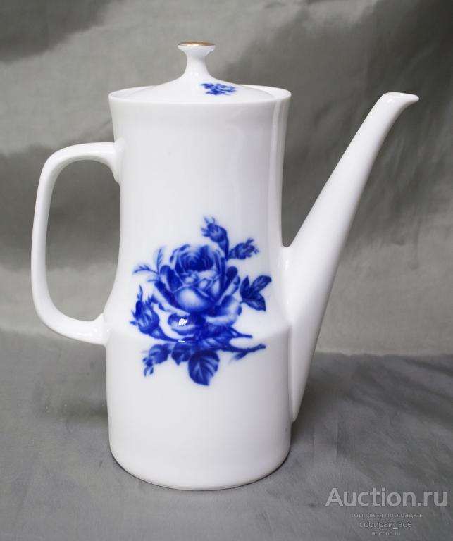 Кофейник Синие розы, кобальт, позолота, Чехословакия, высота 21 см  (3)