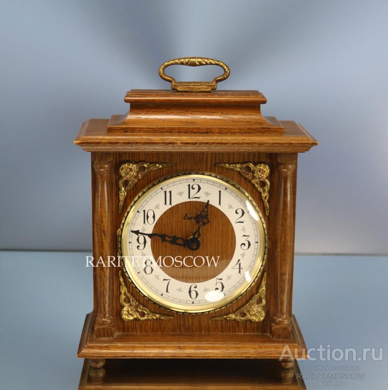 Часы каминные ангел дуб бронза латунь выпуклое стекло Германия 3