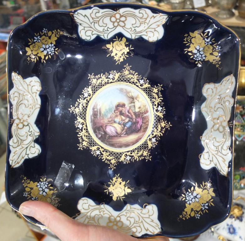 фарфоровое блюдо кобальт, расписное, для фруктов, Европа