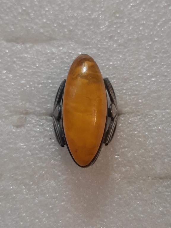 КОЛЬЦО ЯНТАРЬ ЛОДОЧКА СЕРЕБРО 875 ПРОБА