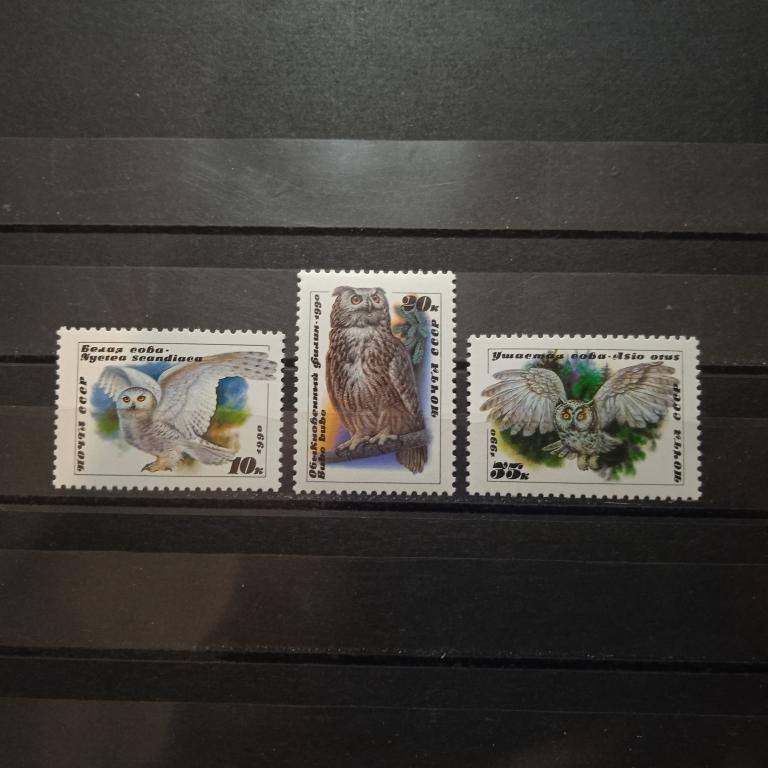 1990 год. Фауна. Птицы. Совы. Серия **.