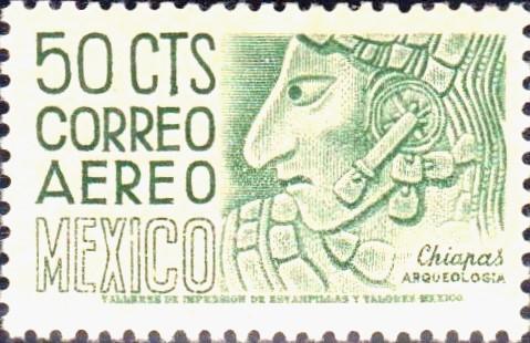Мексика 1950 г.  Археология. Барельеф. Глава вождя, Бонампак Mi MX 986  чист. ЧСН