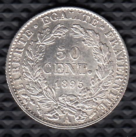 Франция 50 сантимов 1895 А - Оригинал, Состояние AUNC / UNC, Редкость