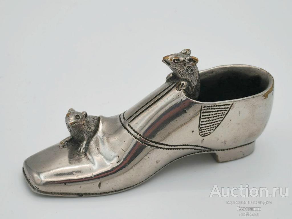 Перочистка пресс-папье Ботинок с мышами РАРИТЕТ!!! тяжелый металл серебряный век