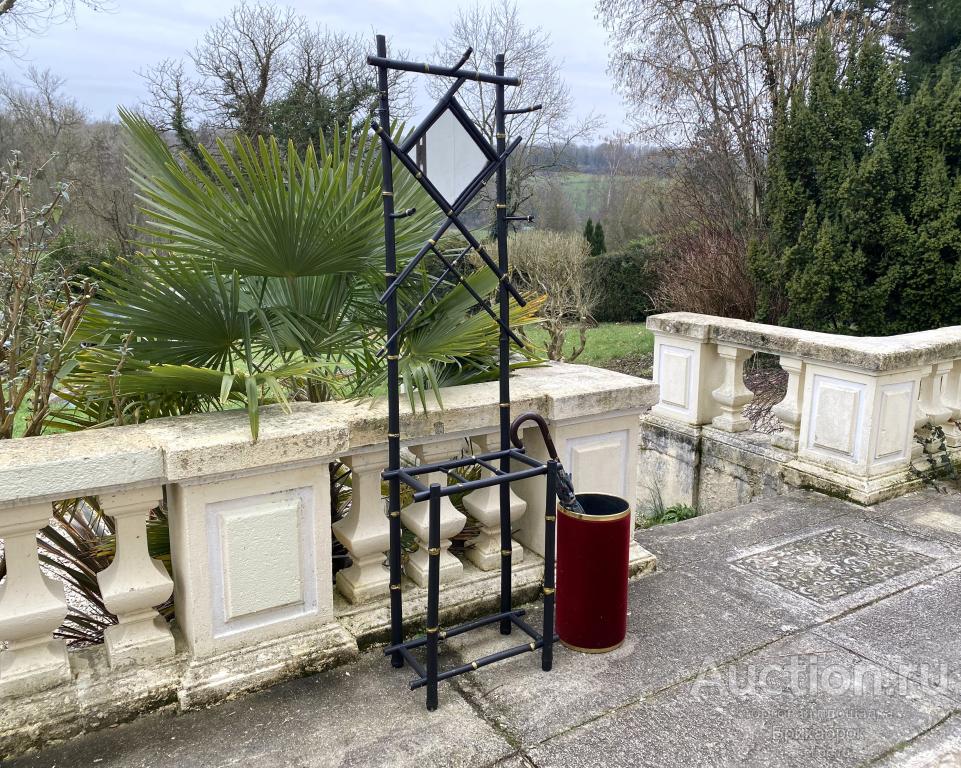 Бамбуковая вешалка с зеркалом Зонтница Мидсенчури