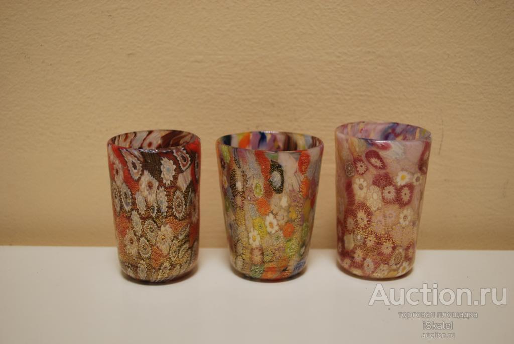 рюмки стопки Миллефиори, золото 24 карат. Мурано. Середина 20 века