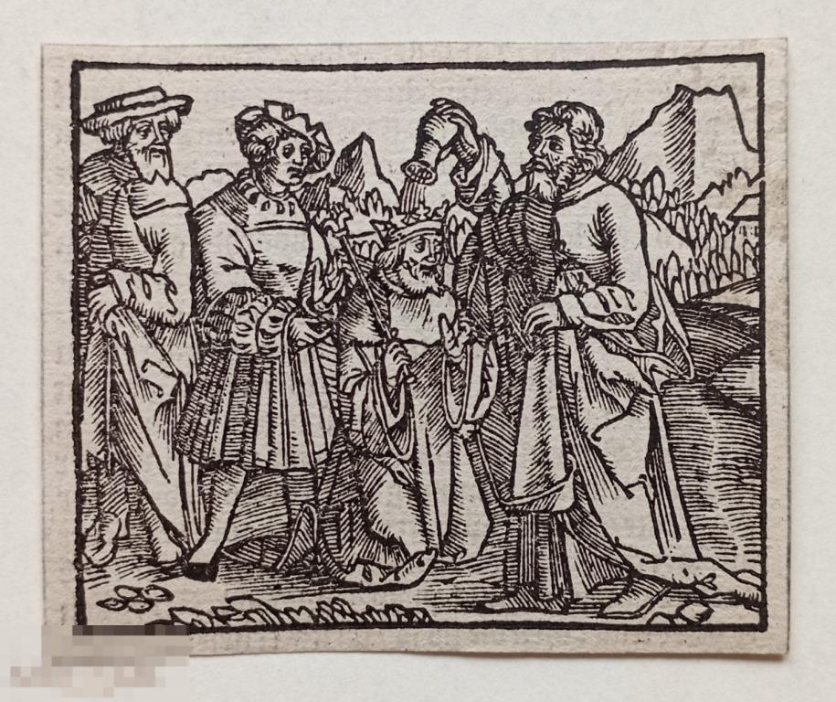 Ксилография 16 век Пророк Самуил Царь Саул Гравюра