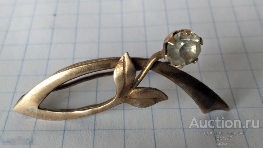 брошь Старина , брошь Серебро, позолота, камень- клеймо 875 СССР.