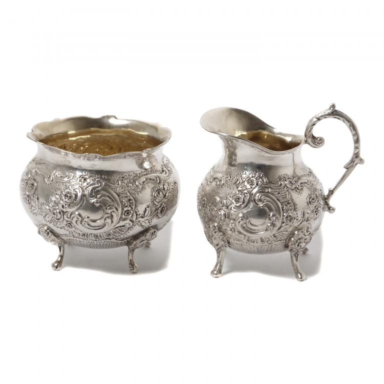 Серебряные сахарница и молочник. Бельгия
