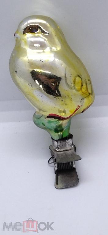 ЁЛОЧНАЯ ИГРУШКА ПТЕНЕЦ, ЦЫПЛЁНОК СТЕКЛО, ПРИЩЕПКА СССР