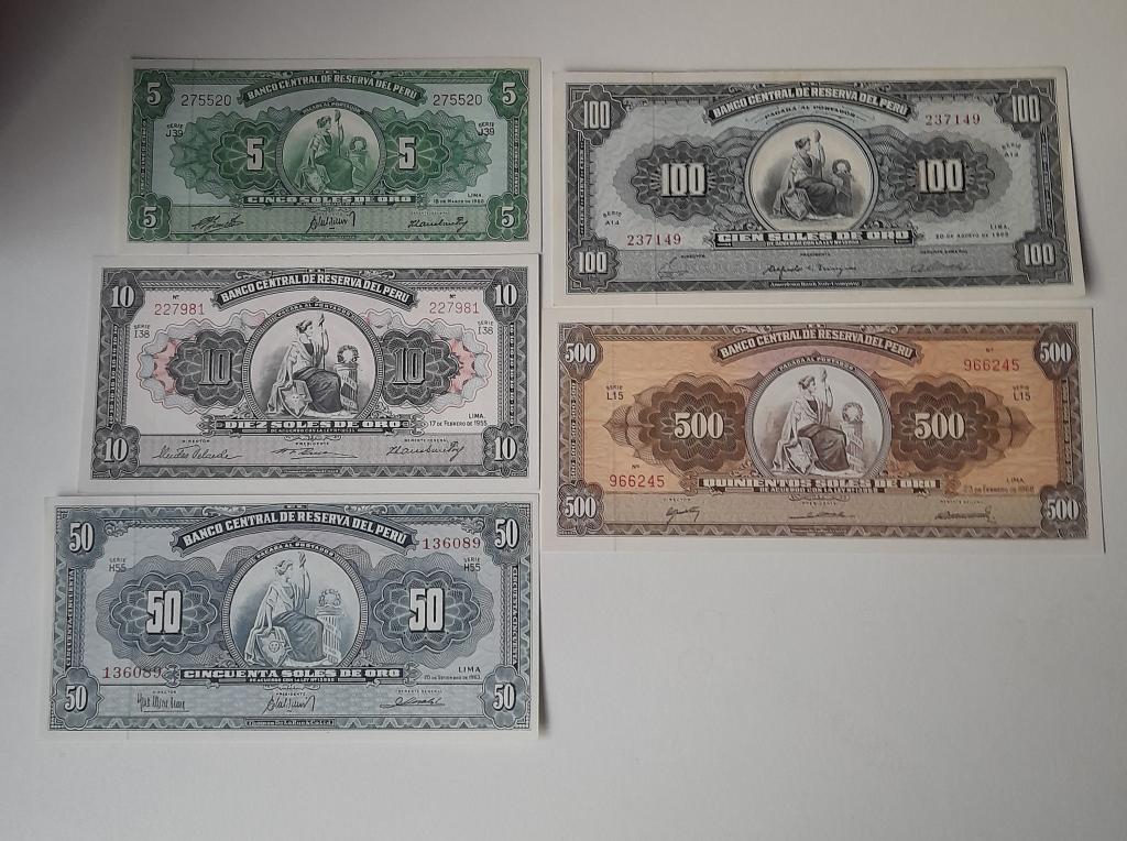 Перу 5,10,50,100,500 солей 1955-1967 UNC
