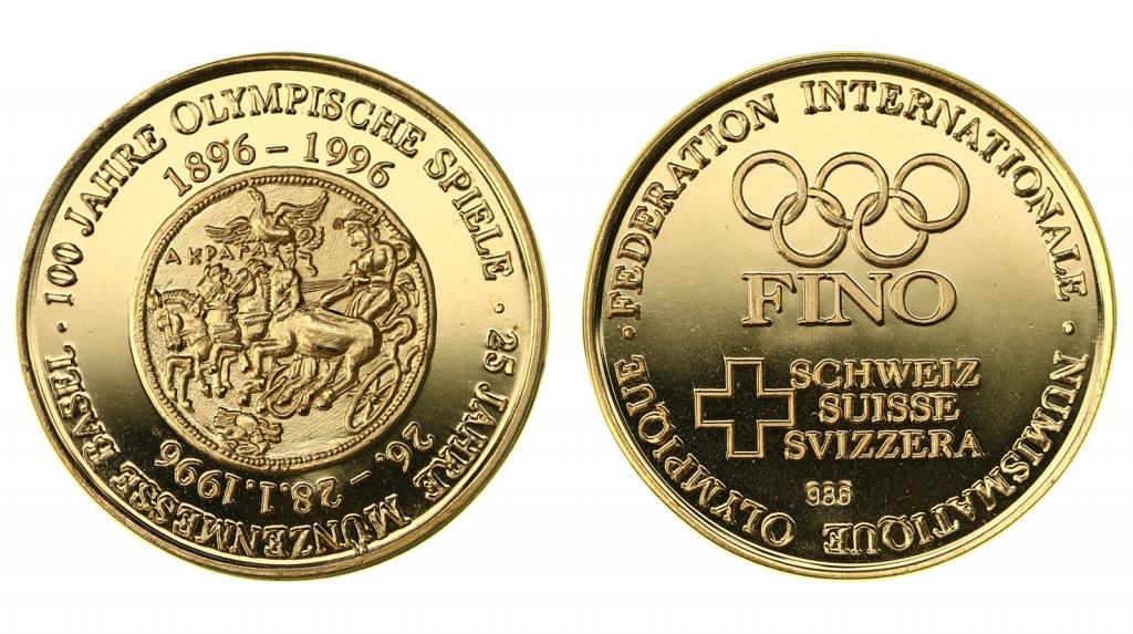 Швейцария. Жетон "100 лет олимпийским играм" 1996 года. Proof. 309124
