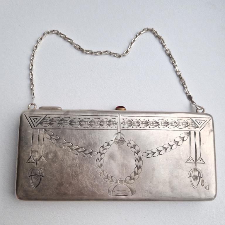 Театральная сумочка клатч, серебро 84 проба, штихель. Царская Россия