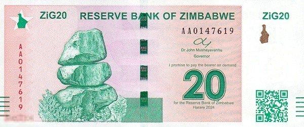 Зимбабве 20 долларов ( зиг ZIG ) 2024 год ,UNC, P-W111