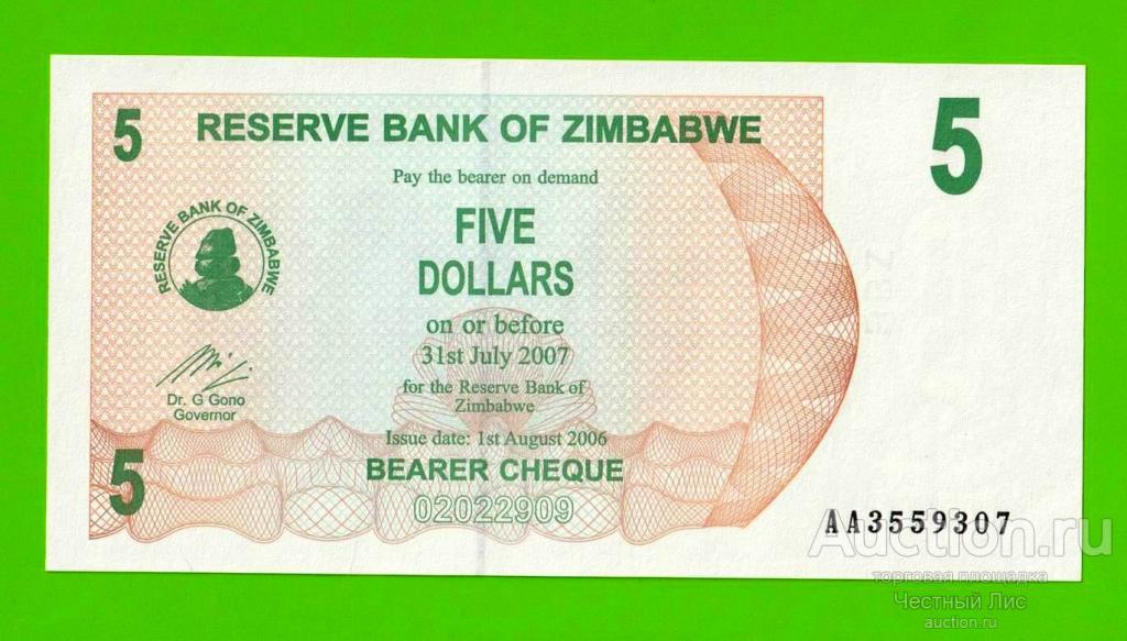 Зимбабве - 5 долларов - 2006 (AA) - UNC!!!