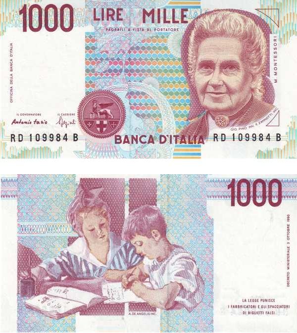 Италия P-114b  1000 лир 1990 пресс, UNC