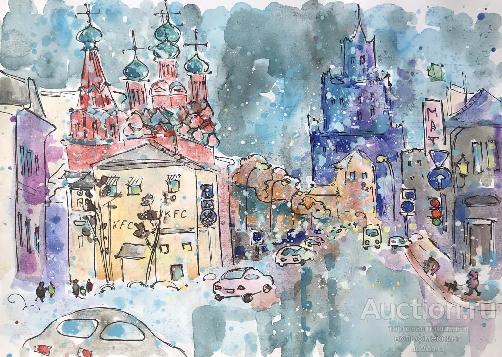 Москва, бумага/акварель, формат А4, художник А. Шуберт
