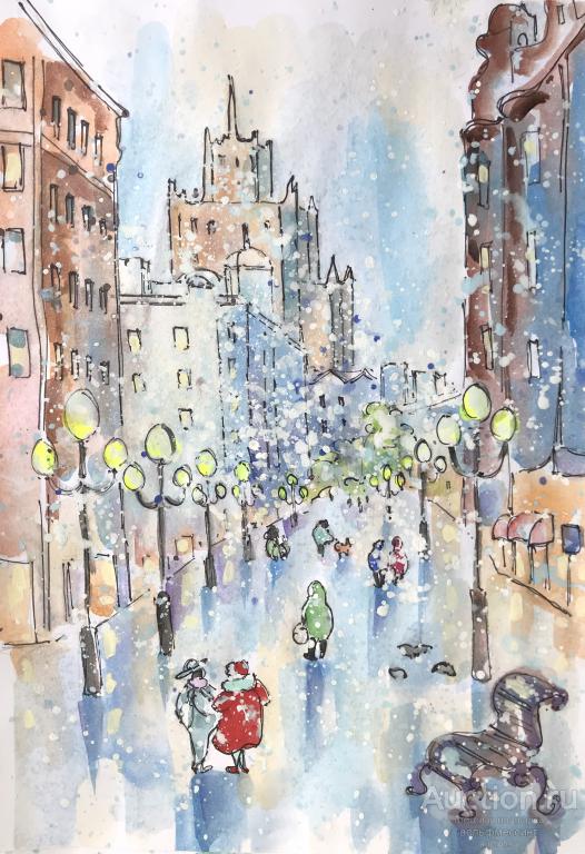 Москва, бумага/акварель, формат А4, художник А. Шуберт