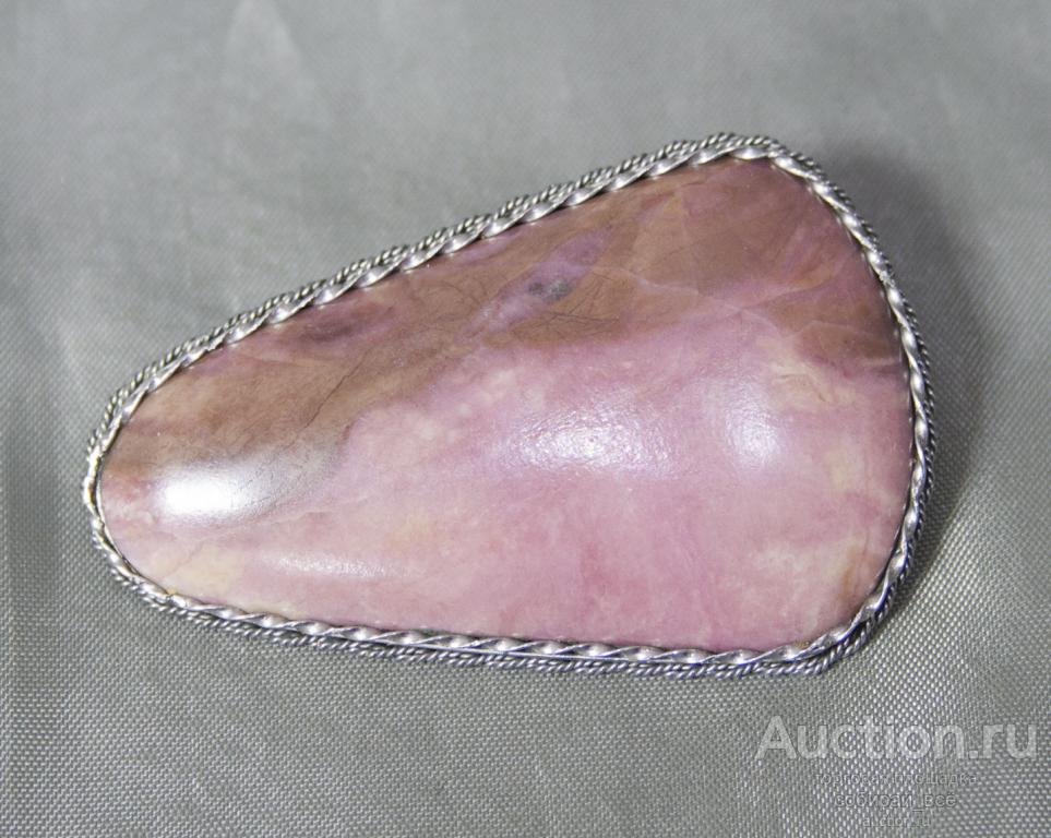 Брошь родонит, мельхиор, размер 4,7х3,1 см (2)