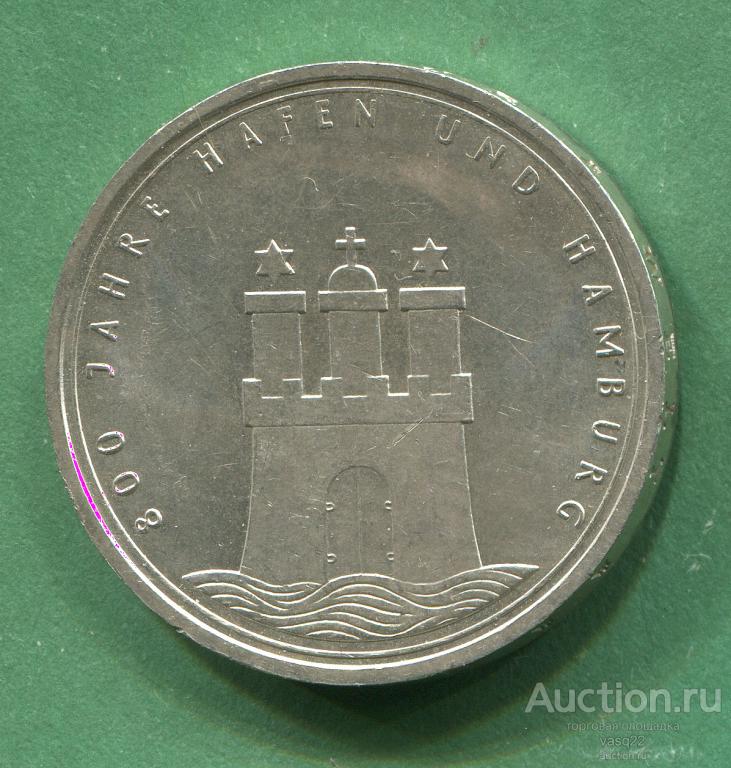 Германия ФРГ 10 марок 1989 год 800 лет Гамбургу серебро