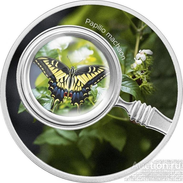 Махаон бабочка/Африка Камерун/цветная коллекционная монета серебро UNC/для подарка