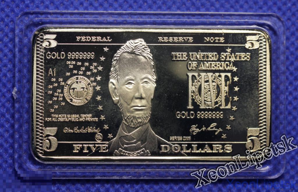 Слиток 5 долларов США 16-й Американский президент Авраам Линкольн позолота Копия
