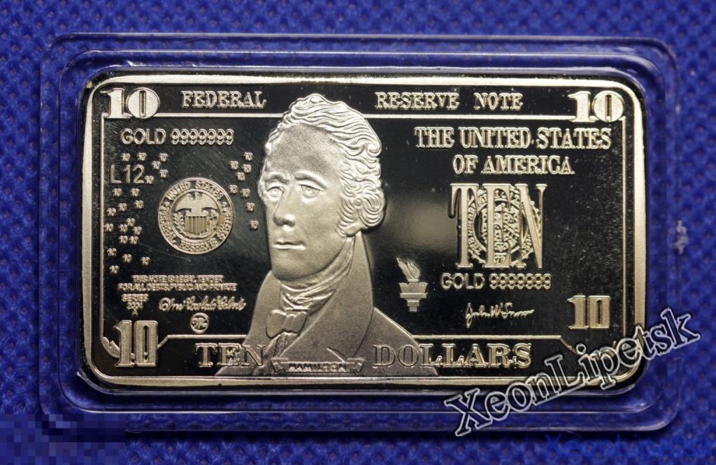 Слиток 10 долларов США Министр финансов Александр Гамильтон позолота Копия