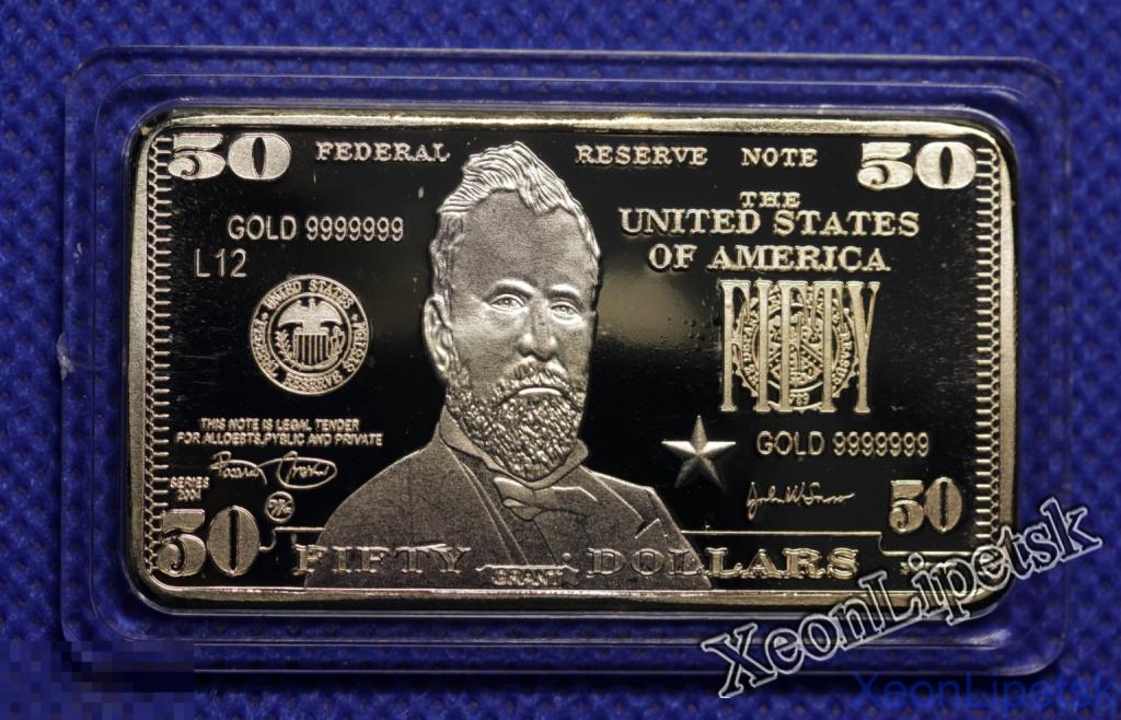 Слиток 50 долларов США 18-й Американский президент Улисс Грант позолота Копия